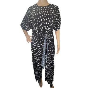 ASOS Black And White Polkadot Short Sleeve Wide Leg Belted Jumpsuit